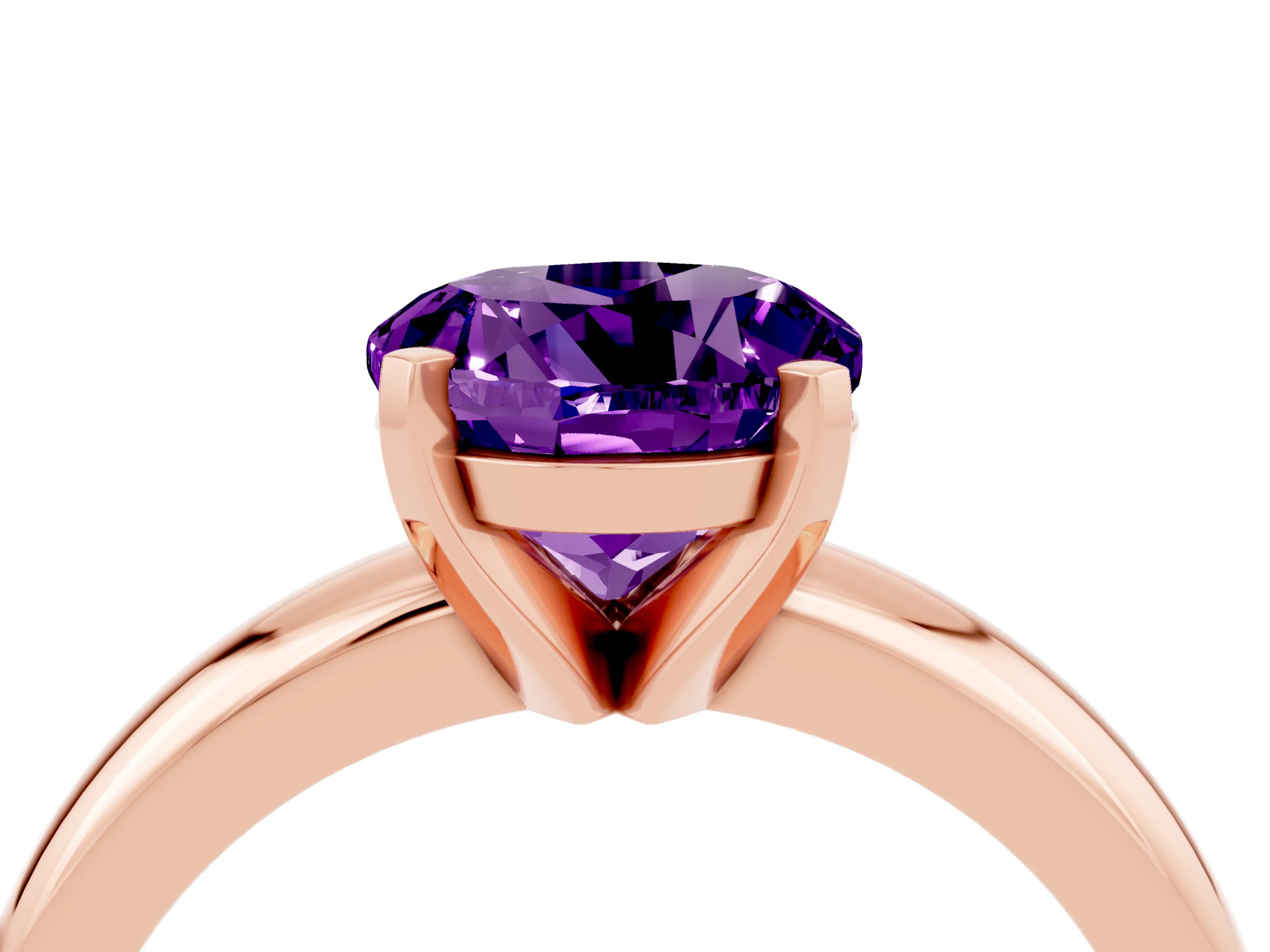 Rose gold Round Cut Amethyst Solitaire Engagement Ring with Round Band and Four-Prong Setting_4