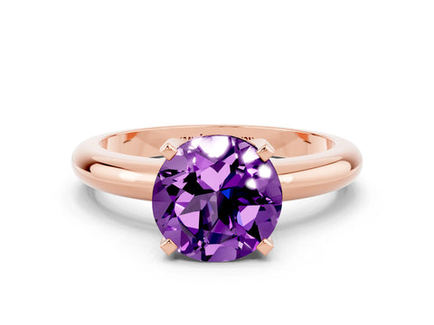 Rose gold Round Cut Amethyst Solitaire Engagement Ring with Round Band and Four-Prong Setting