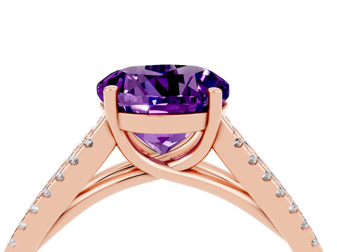 Rose gold Round Cut Amethyst Solitaire Engagement Ring with Split Shank Pavé Band_4