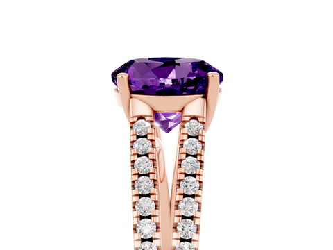 Rose gold Round Cut Amethyst Solitaire Engagement Ring with Split Shank Pavé Band_5