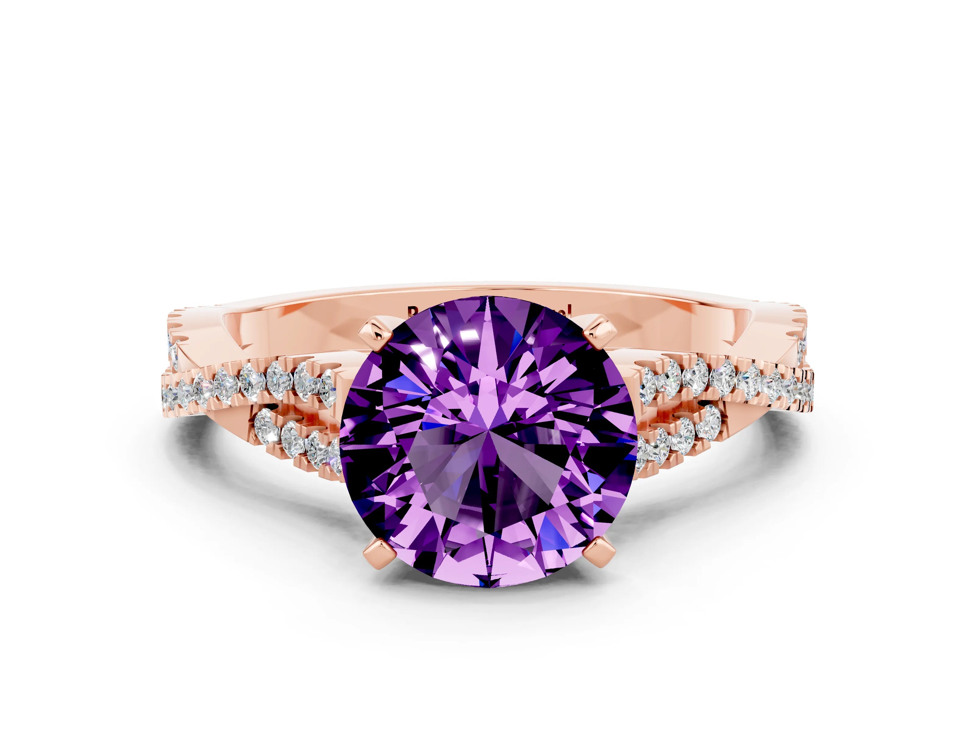 Rose gold Round Cut Amethyst Solitaire Engagement Ring with Twisted Pavé Band and Four-Prong Setting_12