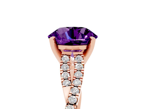 Rose gold Round Cut Amethyst Solitaire Engagement Ring with Twisted Pavé Band and Four-Prong Setting_17