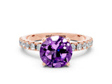 Rose gold Round Cut Amethyst Solitaire Pavé Band with Four-Prong Setting