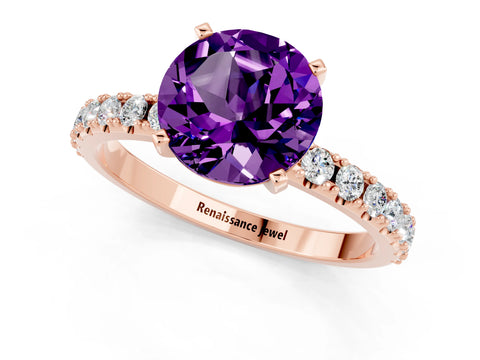 Rose gold Round Cut Amethyst Solitaire Pavé Band with Four-Prong Setting_1