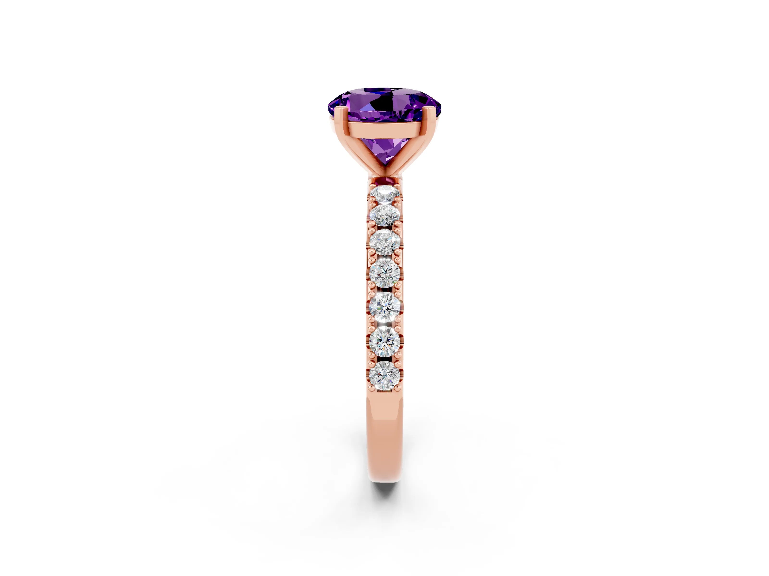 Rose gold Round Cut Amethyst Solitaire Pavé Band with Four-Prong Setting_2