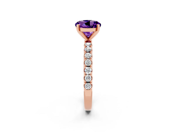 Rose gold Round Cut Amethyst Solitaire Pavé Band with Four-Prong Setting