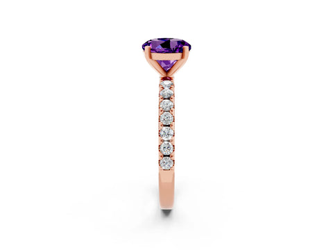 Rose gold Round Cut Amethyst Solitaire Pavé Band with Four-Prong Setting_2