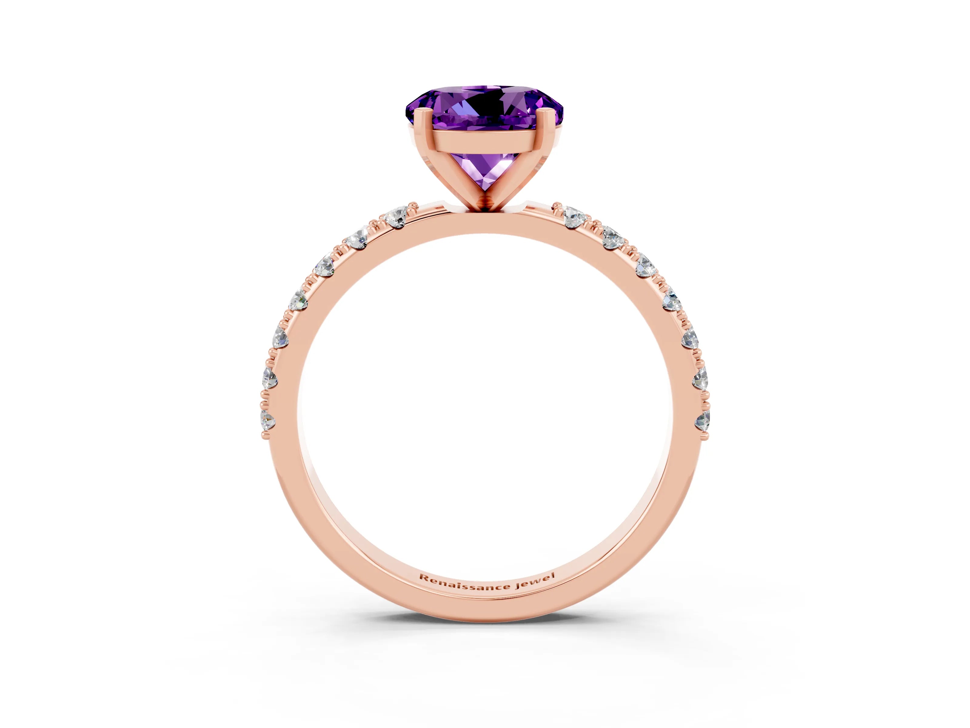 Rose gold Round Cut Amethyst Solitaire Pavé Band with Four-Prong Setting_3