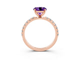 Rose gold Round Cut Amethyst Solitaire Pavé Band with Four-Prong Setting_3