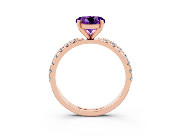 Rose gold Round Cut Amethyst Solitaire Pavé Band with Four-Prong Setting