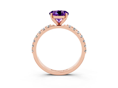Rose gold Round Cut Amethyst Solitaire Pavé Band with Four-Prong Setting_3