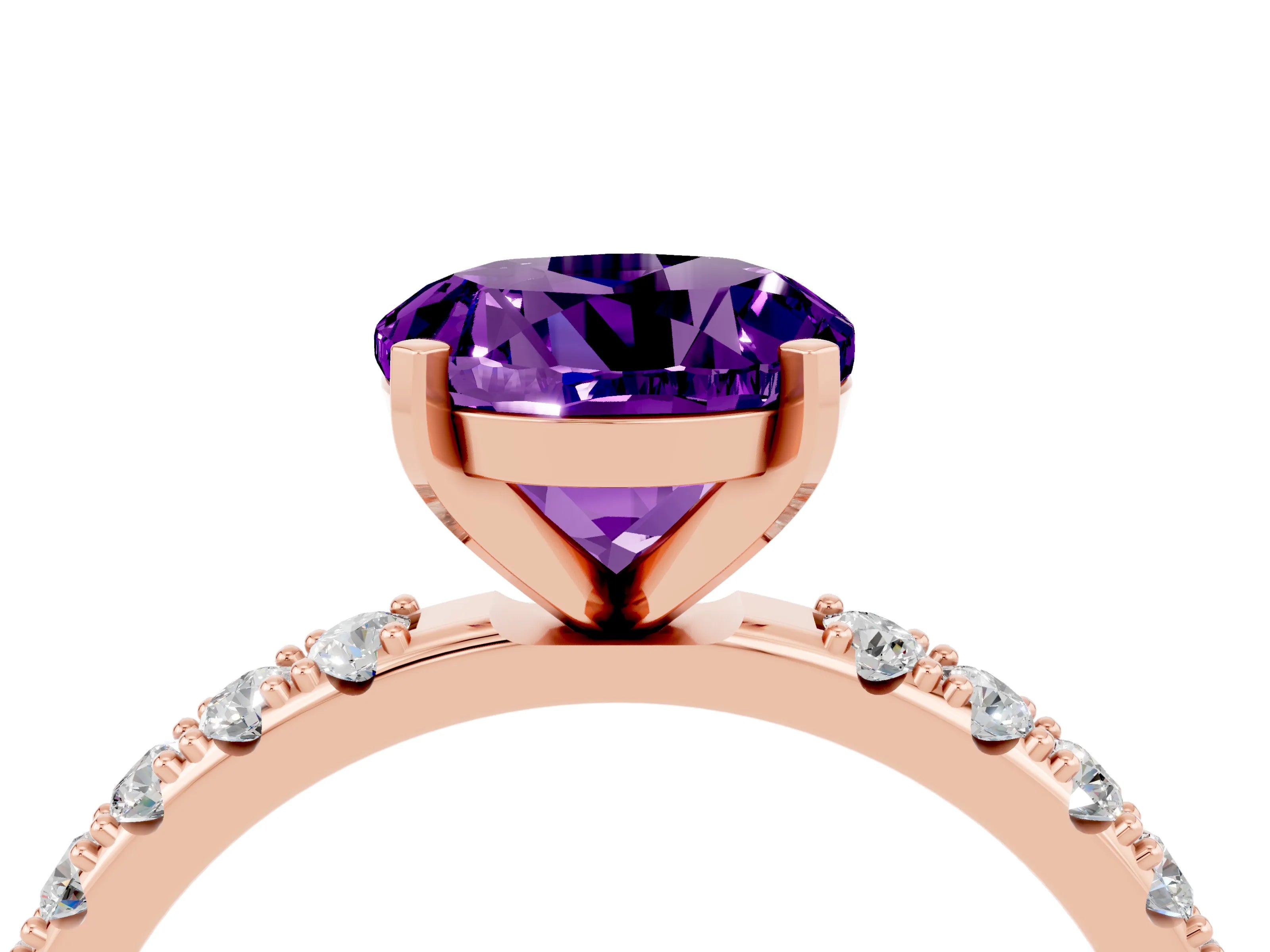 Rose gold Round Cut Amethyst Solitaire Pavé Band with Four-Prong Setting_4