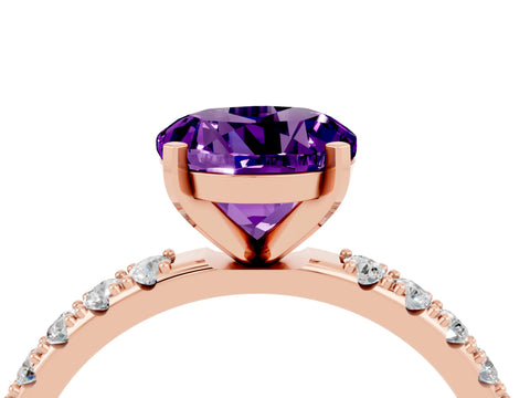 Rose gold Round Cut Amethyst Solitaire Pavé Band with Four-Prong Setting_4
