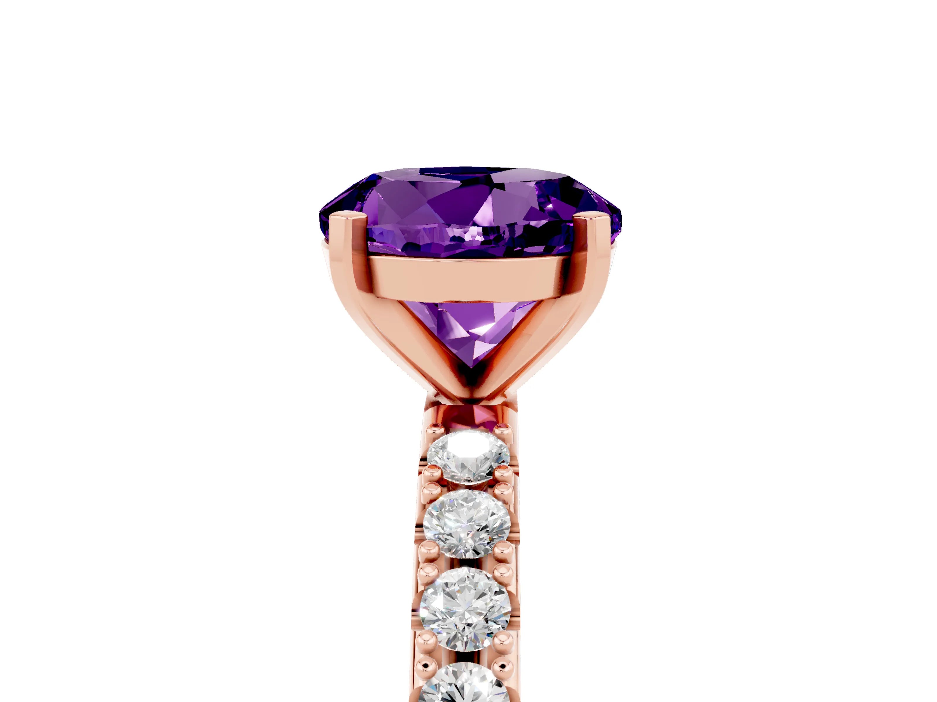 Rose gold Round Cut Amethyst Solitaire Pavé Band with Four-Prong Setting_5
