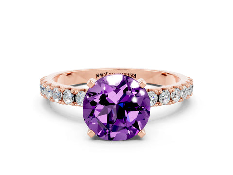 Rose gold Round Cut Amethyst Solitaire Pavé Band with Four-Prong Setting