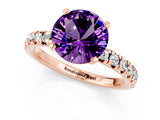 Rose gold Round Cut Amethyst Solitaire Pavé Engagement Ring with Round Band and Prong Setting_13
