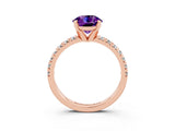 Rose gold Round Cut Amethyst Solitaire Pavé Engagement Ring with Round Band and Prong Setting_15