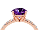 Rose gold Round Cut Amethyst Solitaire Pavé Engagement Ring with Round Band and Prong Setting_16