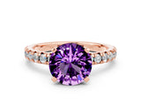 Rose gold Round Cut Amethyst Solitaire Pavé Engagement Ring with Round Band and Prong Setting_67