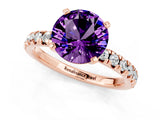 Rose gold Round Cut Amethyst Solitaire Pavé Engagement Ring with Round Band and Prong Setting_68