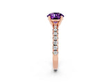 Rose gold Round Cut Amethyst Solitaire Pavé Engagement Ring with Round Band and Prong Setting_69