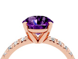 Rose gold Round Cut Amethyst Solitaire Pavé Engagement Ring with Round Band and Prong Setting_71