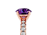 Rose gold Round Cut Amethyst Solitaire Pavé Engagement Ring with Round Band and Prong Setting_72