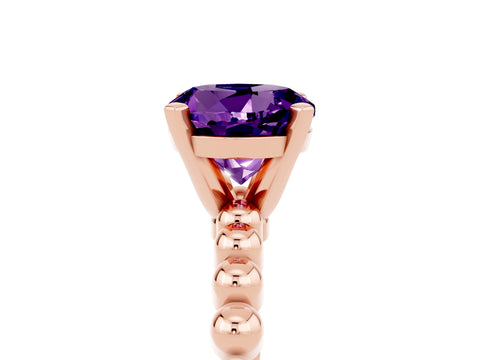Rose gold Round Cut Amethyst Solitaire Ring with Beaded Band and Prong Setting_5