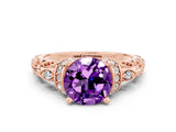 Rose gold Round Cut Amethyst Solitaire Ring with Filigree Band and Four-Prong Setting_24