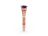 Rose gold Round Cut Amethyst Solitaire Ring with Filigree Band and Four-Prong Setting_26