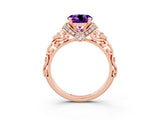 Rose gold Round Cut Amethyst Solitaire Ring with Filigree Band and Four-Prong Setting_27