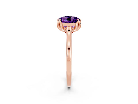 Rose gold Round Cut Amethyst Solitaire Ring with Flower Prong Setting and Classic Band_14