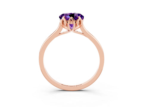 Rose gold Round Cut Amethyst Solitaire Ring with Flower Prong Setting and Classic Band_15