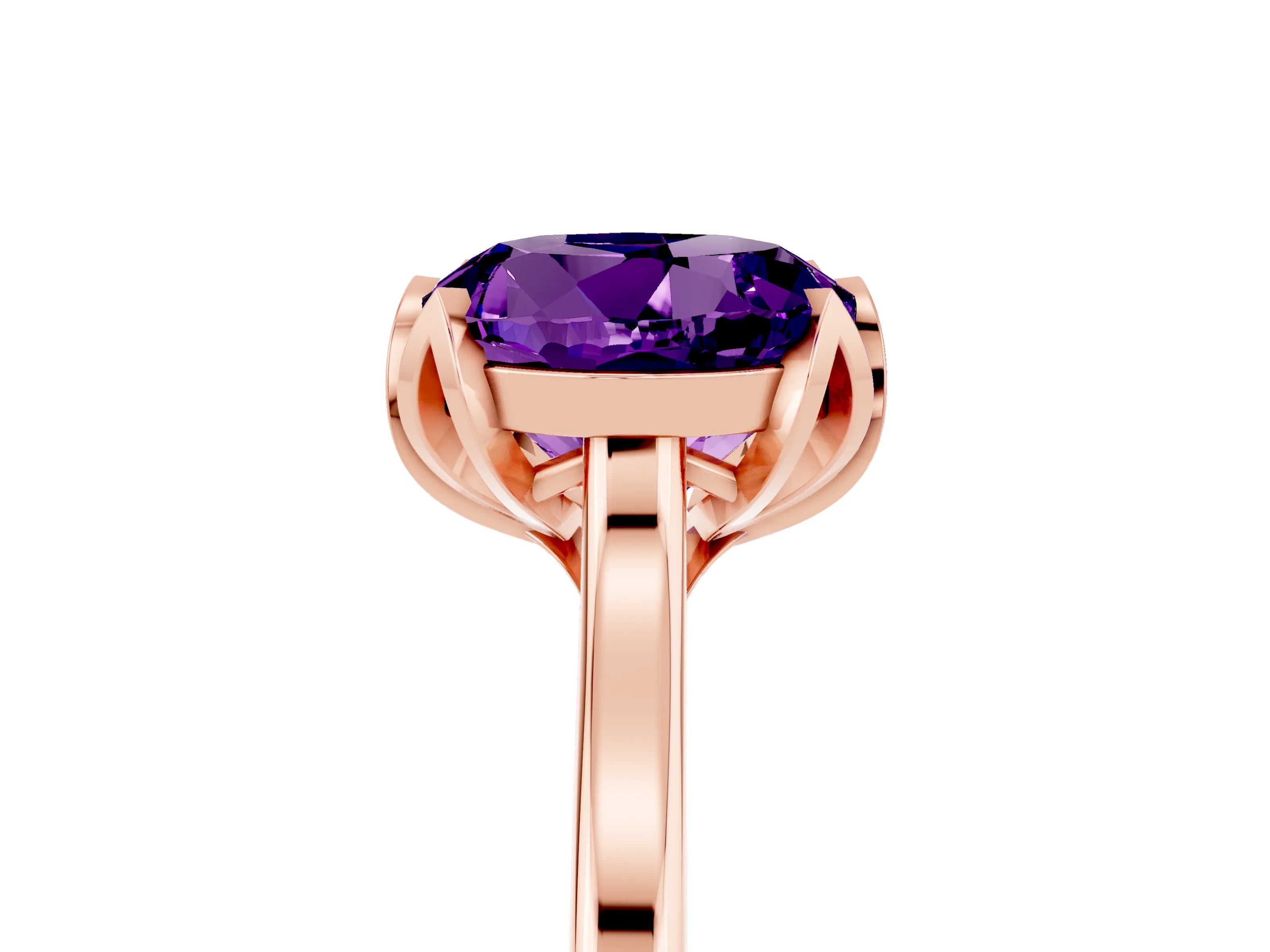 Rose gold Round Cut Amethyst Solitaire Ring with Flower Prong Setting and Classic Band_17