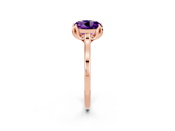 Rose gold Round Cut Amethyst Solitaire Ring with Flower Prong Setting and Classic Band