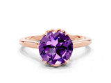 Rose gold Round Cut Amethyst Solitaire Ring with Flower Prong Setting and Classic Band_36
