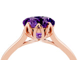 Rose gold Round Cut Amethyst Solitaire Ring with Flower Prong Setting and Classic Band_40