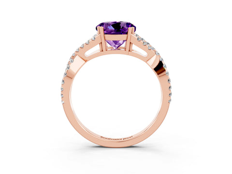 Rose gold Round Cut Amethyst Solitaire Ring with Four-Prong Setting and Twisted Pavé Band_3