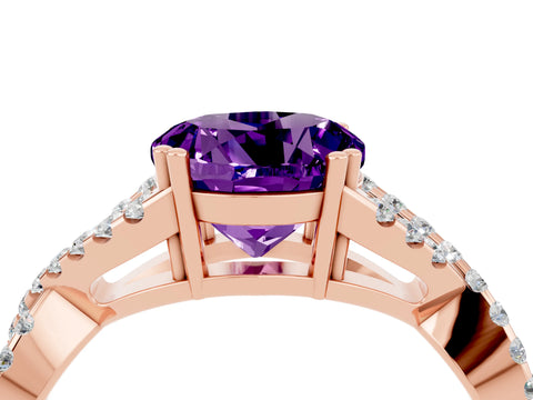 Rose gold Round Cut Amethyst Solitaire Ring with Four-Prong Setting and Twisted Pavé Band_4