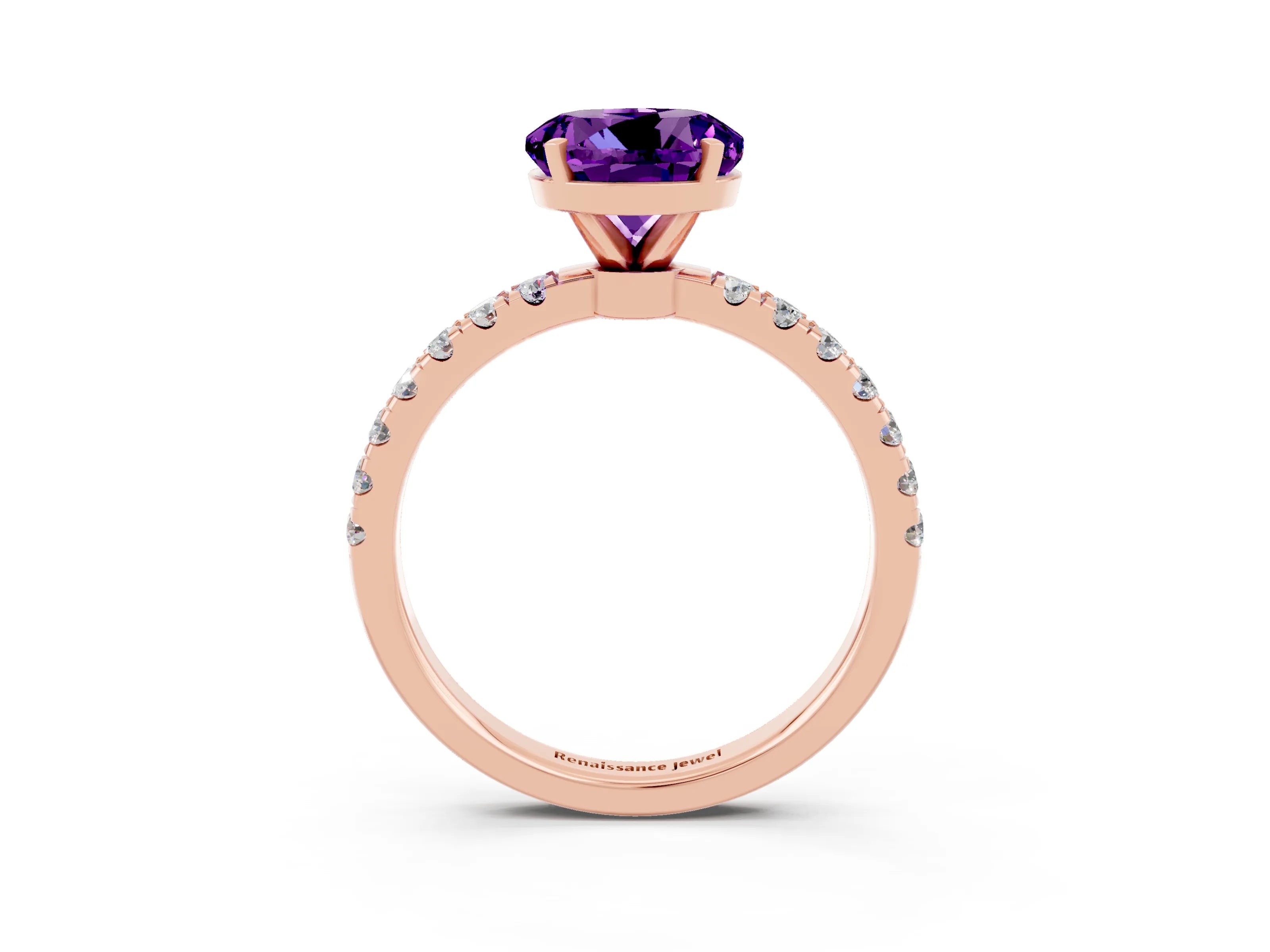 Rose gold Round Cut Amethyst Solitaire Ring with Pavé Accents and Four-Prong Setting_3
