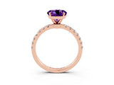 Rose gold Round Cut Amethyst Solitaire Ring with Pavé Accents and Four-Prong Setting_3