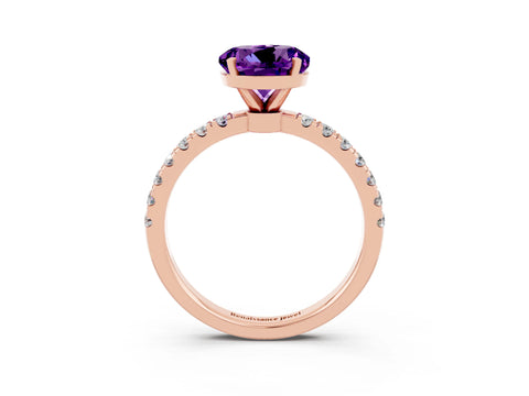 Rose gold Round Cut Amethyst Solitaire Ring with Pavé Accents and Four-Prong Setting_3