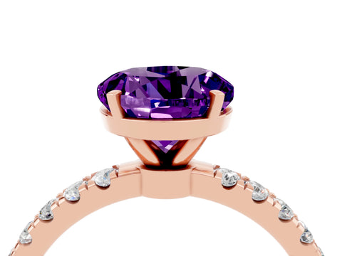 Rose gold Round Cut Amethyst Solitaire Ring with Pavé Accents and Four-Prong Setting_4