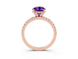 Rose gold Round Cut Amethyst Solitaire Ring with Pavé Band and Four-Prong Setting_27