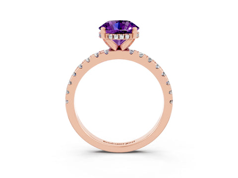 Rose gold Round Cut Amethyst Solitaire Ring with Pavé Band and Four-Prong Setting_27