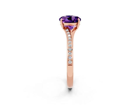 Rose gold Round Cut Amethyst Solitaire Ring with Pavé Band and Prong Setting_14