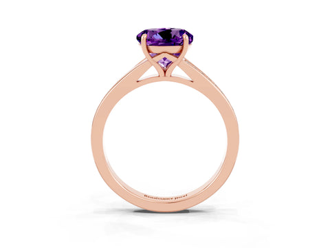 Rose gold Round Cut Amethyst Solitaire Ring with Pavé Band and Prong Setting_15