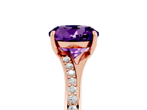 Rose gold Round Cut Amethyst Solitaire Ring with Pavé Band and Prong Setting_17