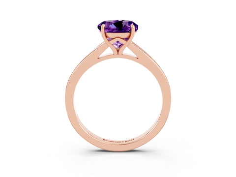 Rose gold Round Cut Amethyst Solitaire Ring with Pavé Band and Prong Setting_3
