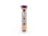 Rose gold Round Cut Amethyst Solitaire Ring with Pavé and Channel Set Band_2